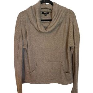 Women’s Very J Ribbed Oatmeal Colored Cowl Neck Sweater, Size Medium